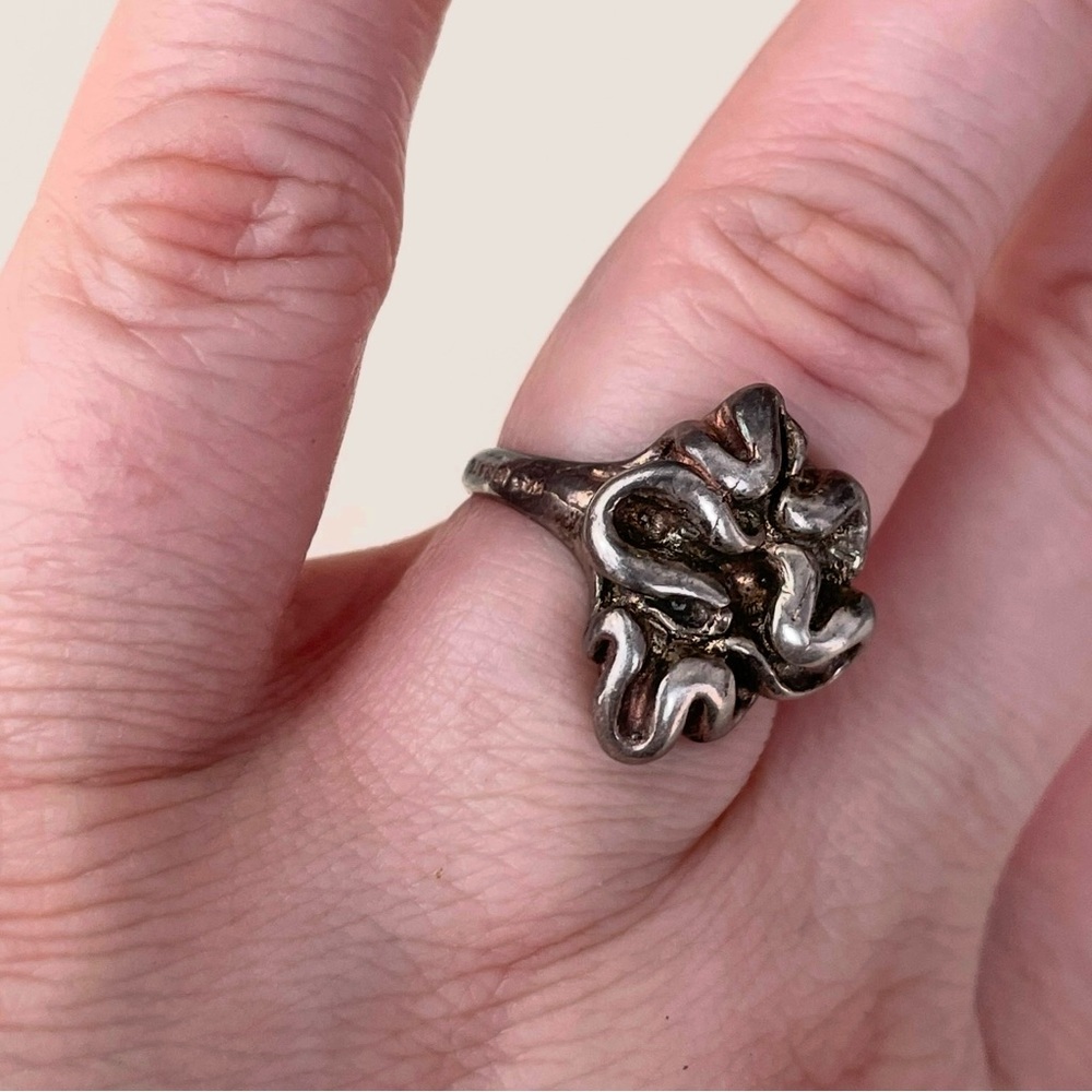 Vintage Israel stamped 925 sterling silver Brutalist freeform ring sz 6.5 - Picture 4 of 16